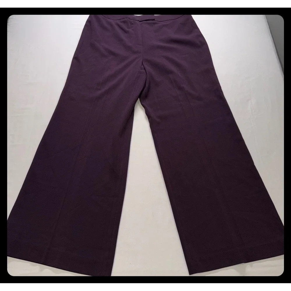 Signature by Larry Levine Dress Pants Women 14 Purple Wide Leg Trouser Professio - Picture 1 of 7